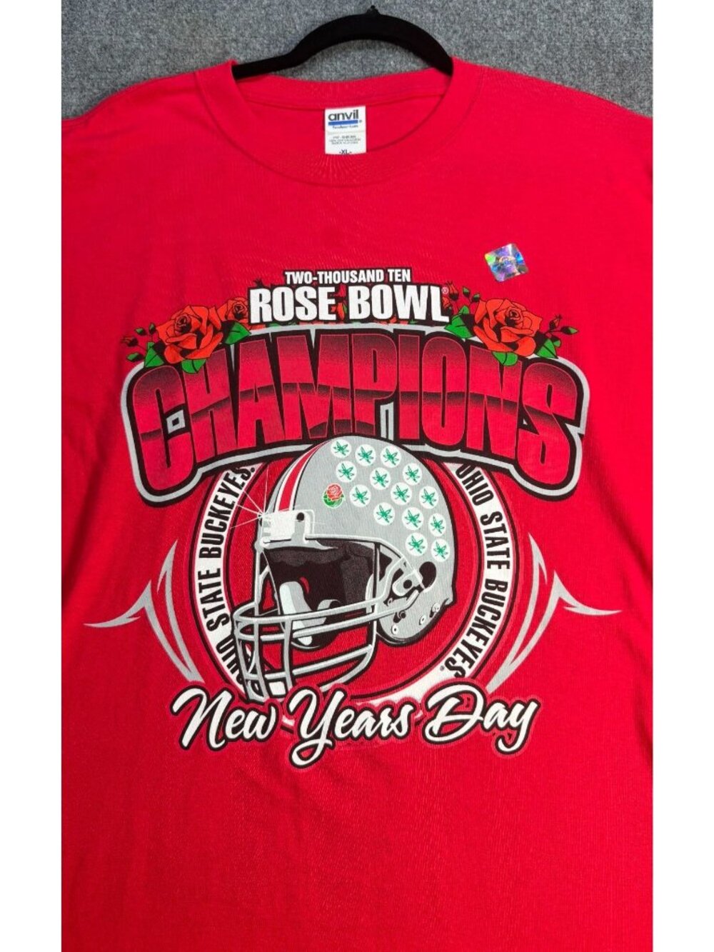 2010 Rose Bowl Champions Ohio State Buckeyes Red T-Shirt XL Anvil 100% Cotton